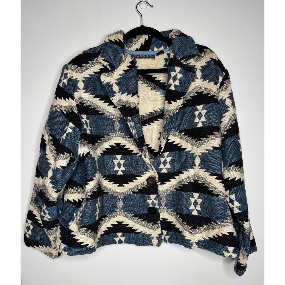 Vintage Southwestern Women's Plus Size 3X Aztec Western Design Navy Cream Jacket